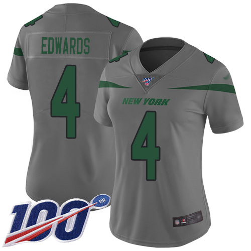 New York Jets Limited Gray Women Lac Edwards Jersey NFL Football #4 100th Season Inverted Legend->youth nfl jersey->Youth Jersey